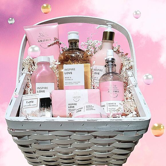 Bath & Body Works Other - ROSE VANILLA "LOVE" AROMATHERAPY BATH & BODY BASKET 8-PIECE BY BATH & BODY WORKS